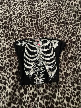 Black Skeleton tube top- White Ribcage Print